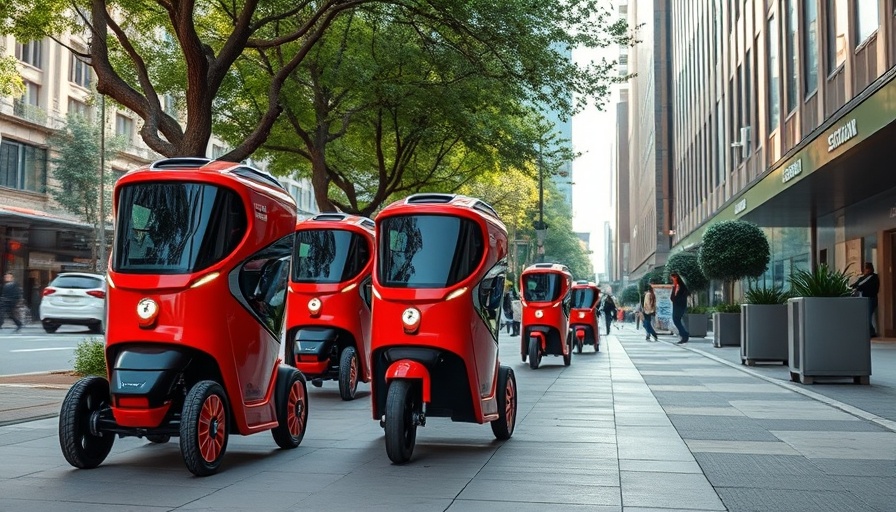 Avride delivery bots navigate Japanese sidewalks in cityscape.