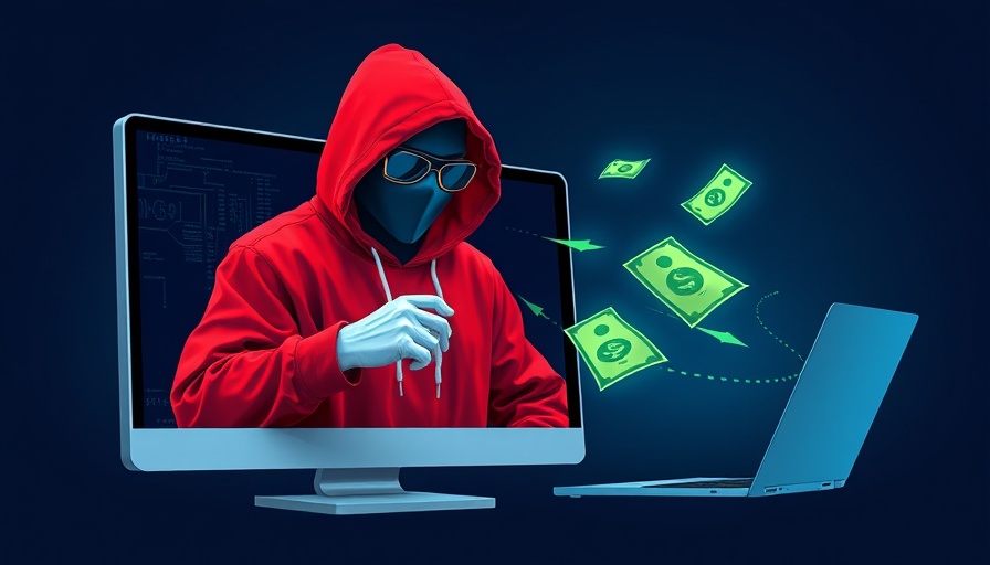 AI speeding up hacking illustration with hacker and digital money transfer.