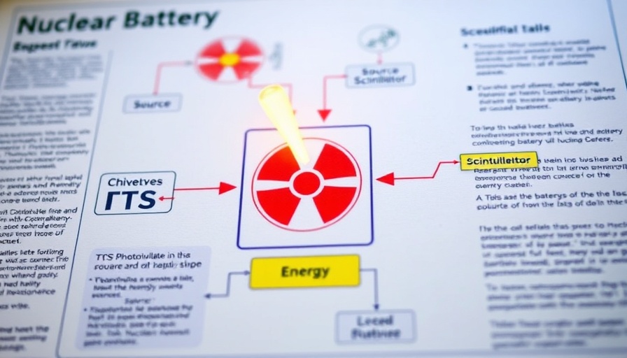 Schematic diagram of nuclear battery using atomic waste for energy.