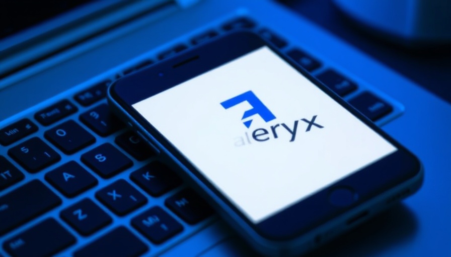 Smartphone with Alteryx logo on laptop, AI Platform for Enterprise Analytics.