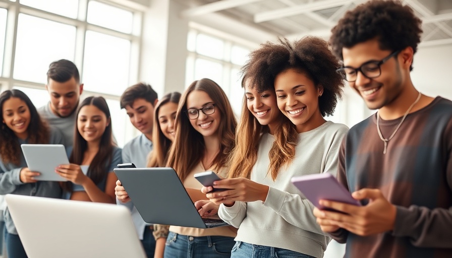 Young digital natives using devices in a modern setting