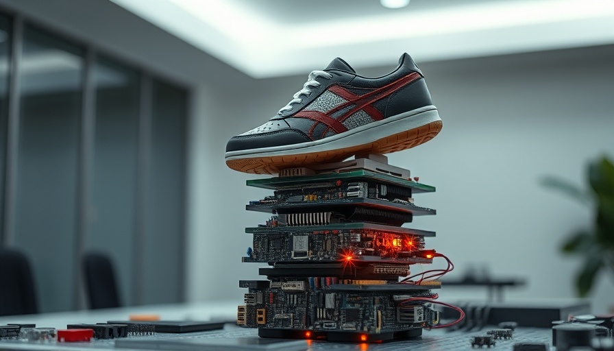 Innovative circuit board stack supporting a shoe, showing technology.