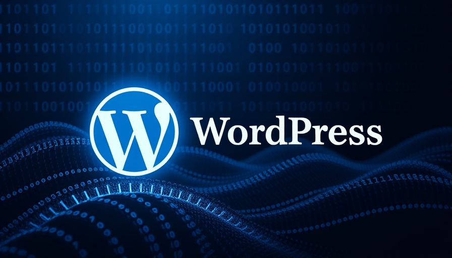 WordPress logo with binary code, adaptability in tech theme.