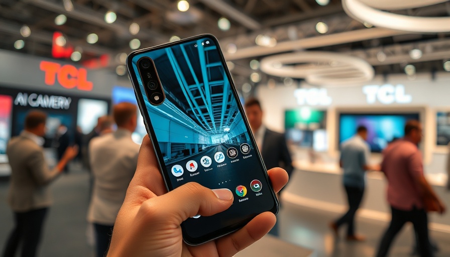 TCL smartphone with AI features displayed at tech exhibition.