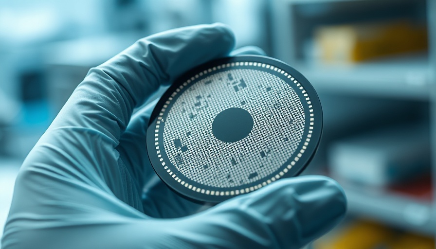 Penn State semiconductor lab showing close-up of wafer in gloved hand.