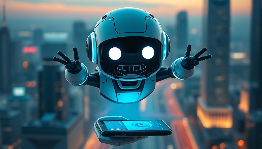 Futuristic AI voice companion hovering above a smartphone.