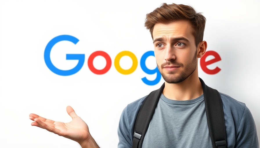 Skeptical young man shrugging with Google logo, low-effort content concept.