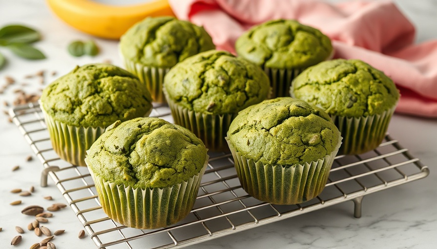 Blender Banana Spinach Muffins on cooling rack with seeds.