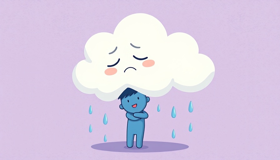 Cartoon of cloud comforting sad person illustrating ways to release shame.