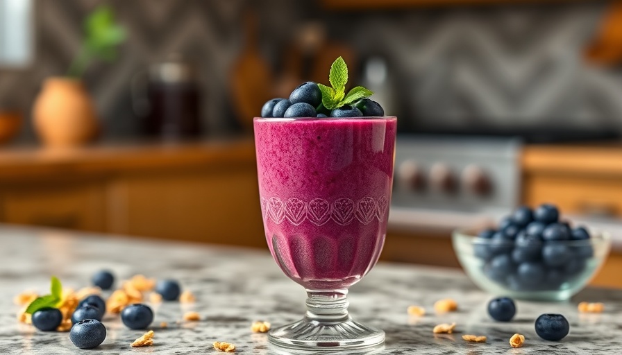 Wild Blueberry Muffin Smoothie in detailed glass with toppings.