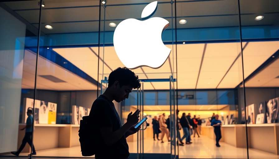 Modern Apple Store with user exploring iOS 19 features.