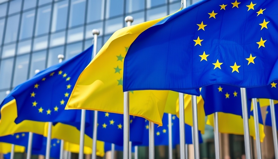 EU flags fluttering representing European unity and tech dependence.