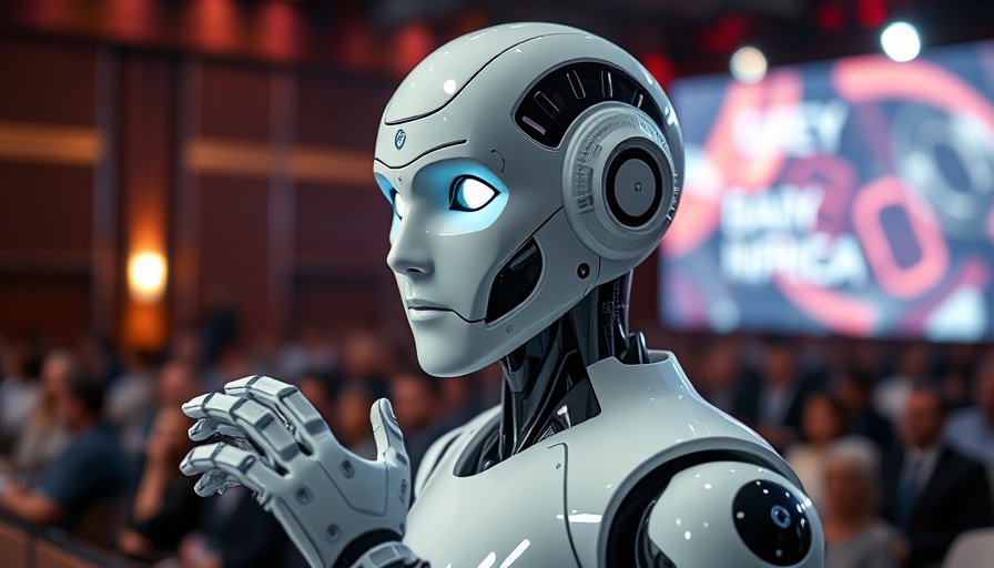 Fully Autonomous AI Workflow showcased by a humanoid robot at a tech conference.
