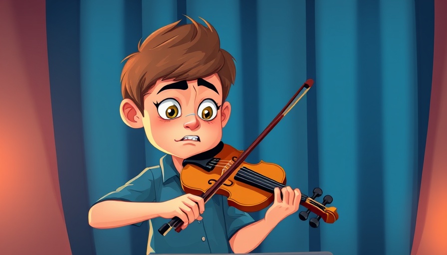 Nervous young violinist on stage reclaims creative confidence.