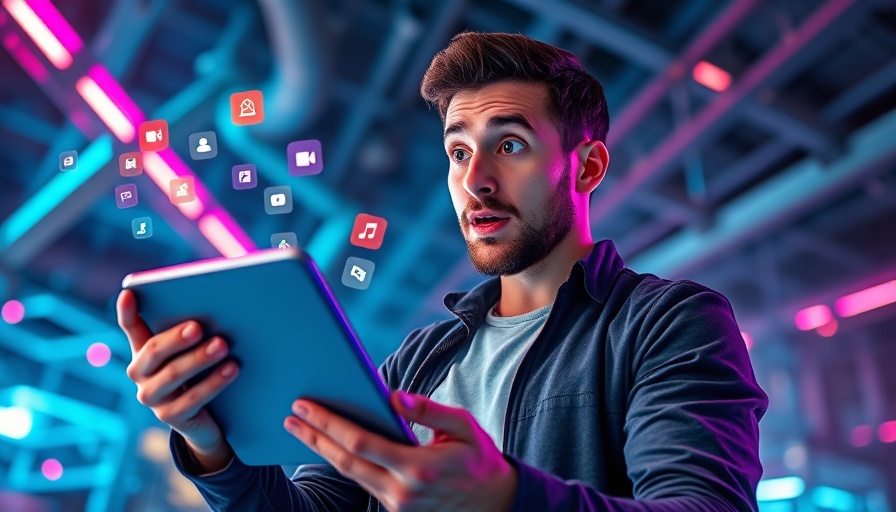 Futuristic digital art of man with tablet and floating free AI tool icons.