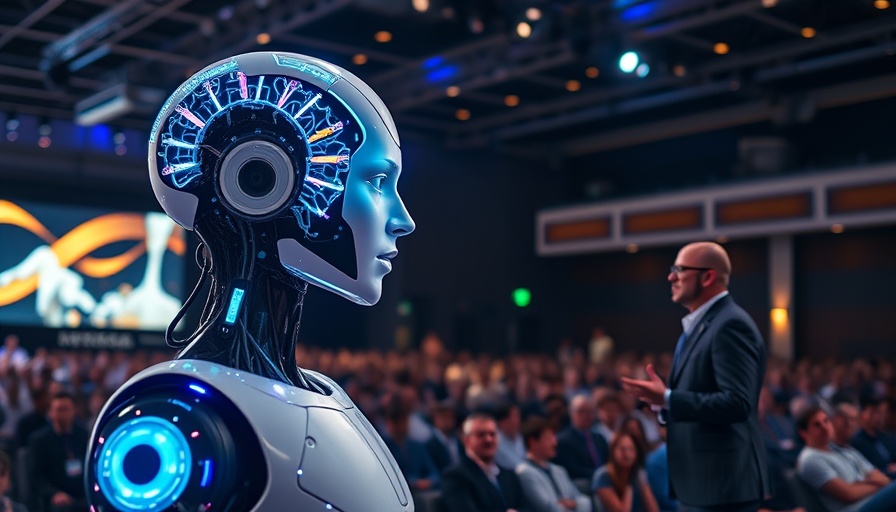 Futuristic humanoid robot and presenter introducing Retriever AI.