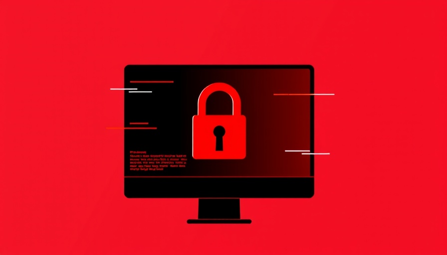 Minimalist illustration showing ransomware threats with red lock on screen.