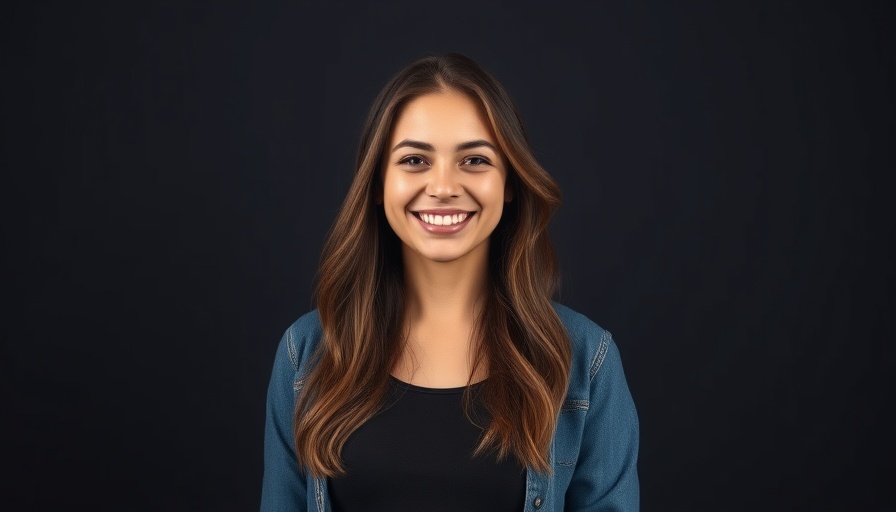 Confident young woman smiling in front of a dark background.