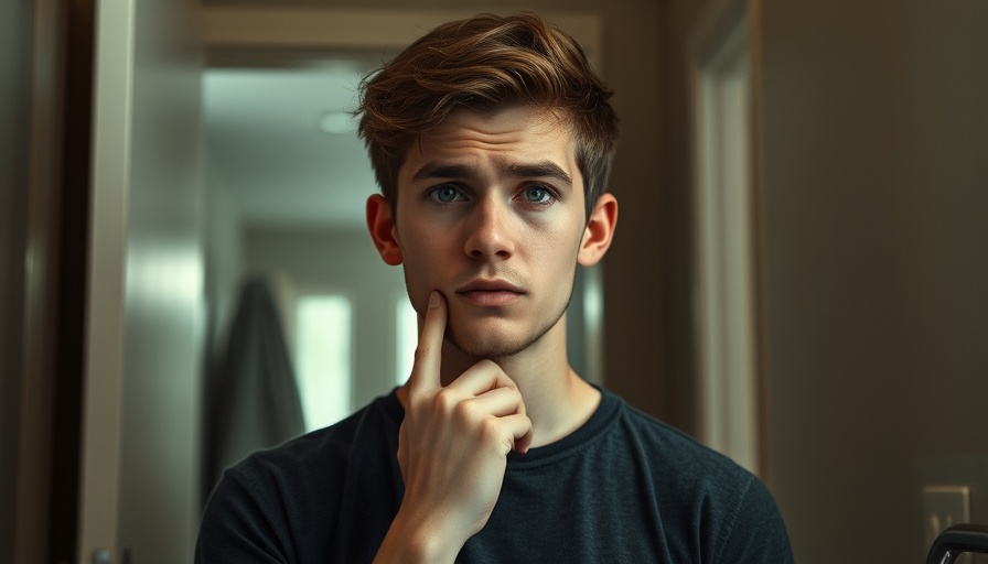 Thoughtful young man in bathroom wondering why do I sometimes have bad breath.