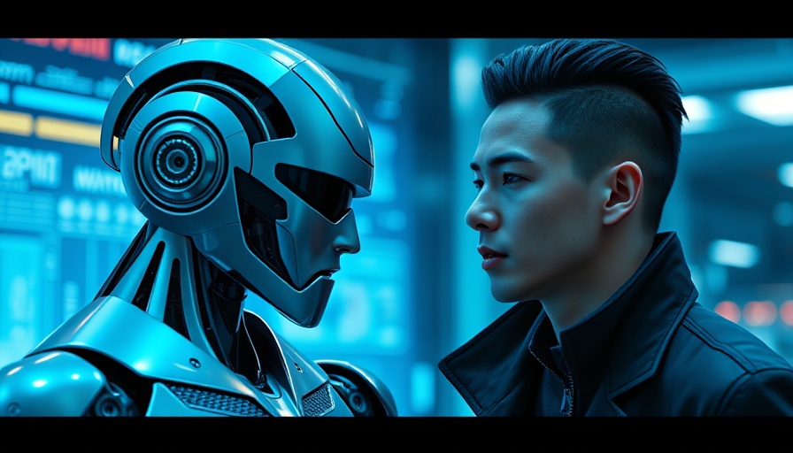 ChatGPT Agent concept with humanoid robot and man interacting.