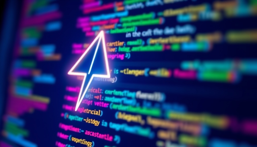 Futuristic glowing arrow on coding screen illustrating AI-assisted coding tools.
