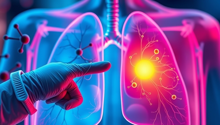 Futuristic lung cancer treatment illustration with mitochondria.