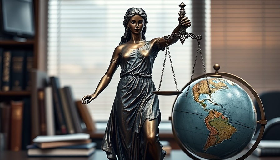 Elegant office decor with Lady Justice statue, globe, and legal books as gift of privilege.