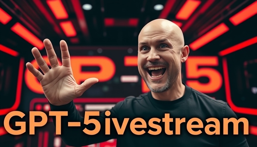 GPT-5 release livestream with excited host and vibrant graphics.