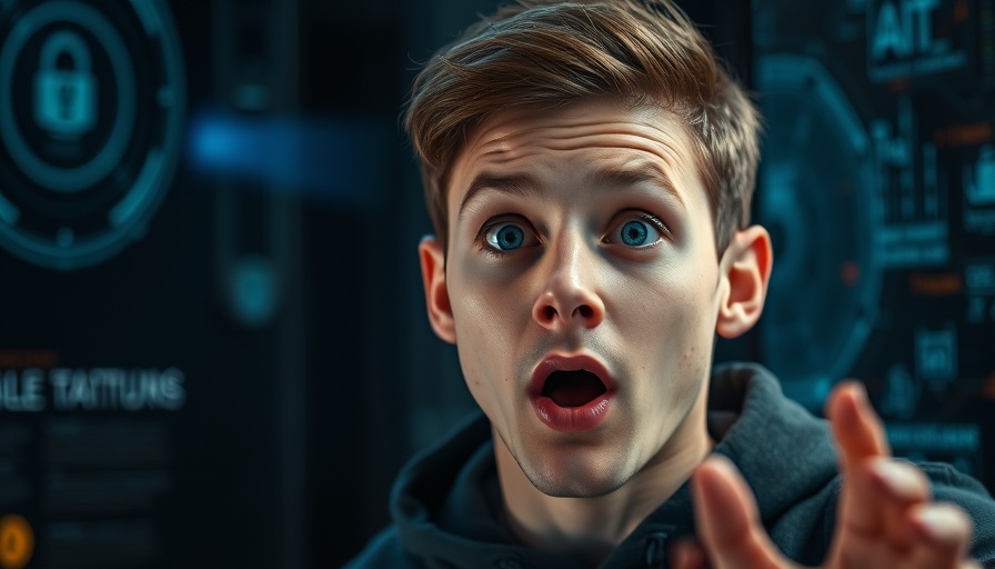Surprised young man exploring AI interface, capitalize on niche opportunities using AI.