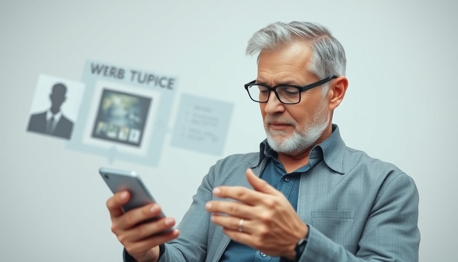 Older man engaging with smartphone, digital content marketing concept.