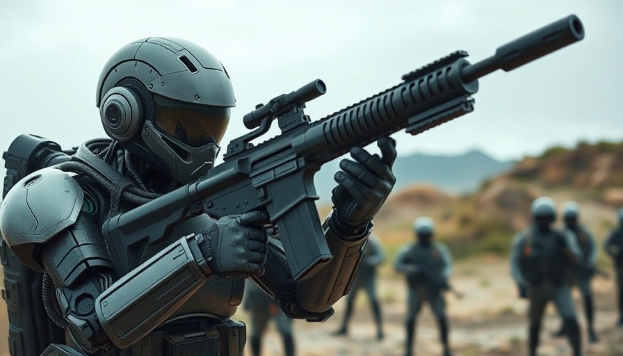 Futuristic robot with weapon in military training, China's AI Robot Invasion.