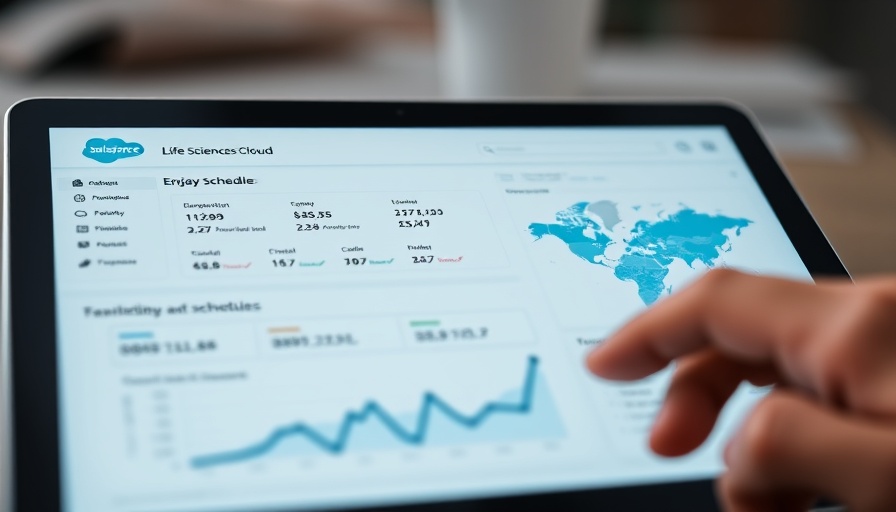 Salesforce Life Sciences Cloud dashboard with engagement and map.