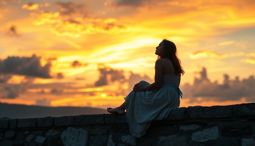 Young woman handling rejection with grace at sunset.