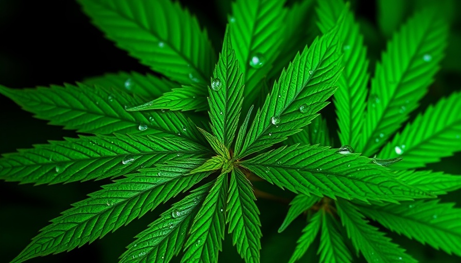 Glistening cannabis leaves with water droplets showcasing natural beauty.