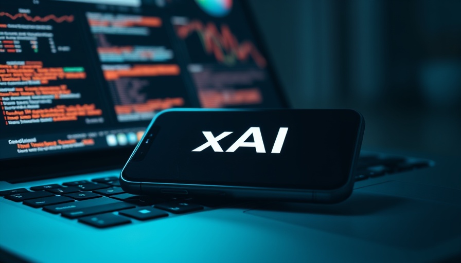 Elon Musk's xAI logo on smartphone and laptop keyboard.