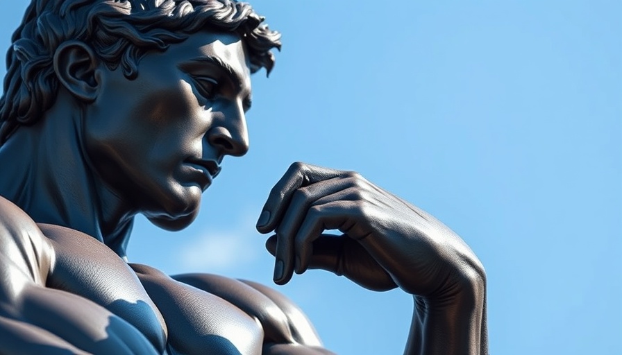 Contemplative statue symbolizing chatbot self-awareness in a clear sky.