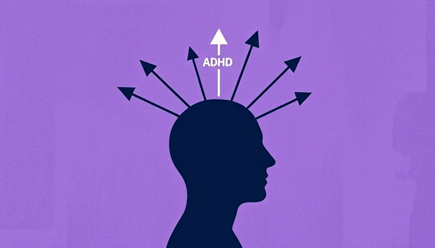 Abstract ADHD illustration with arrows on purple background.