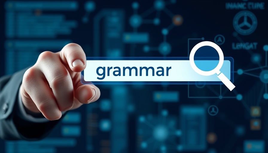 AI grammar checkers concept with digital interface and search bar.
