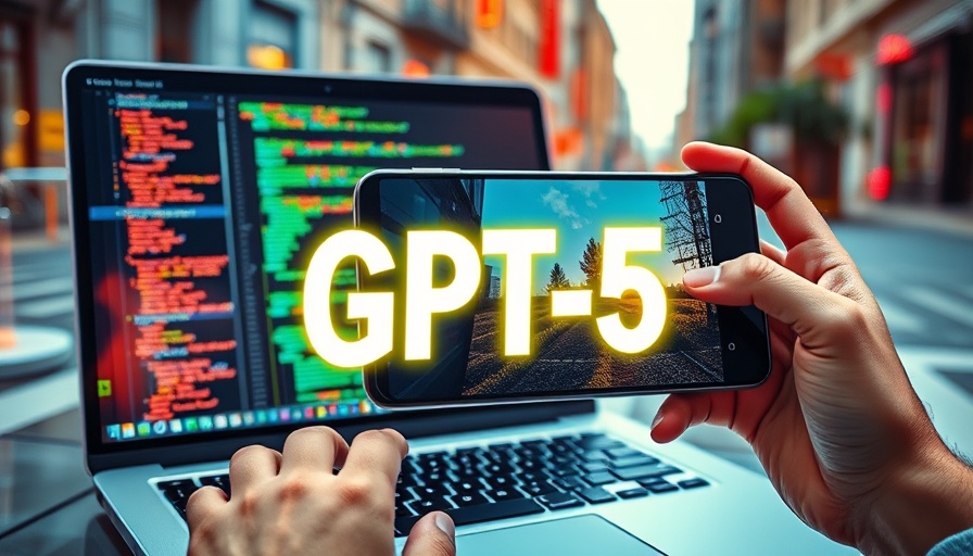 Vibrant tech collage featuring coding, GPT-5 text, and smartphone use