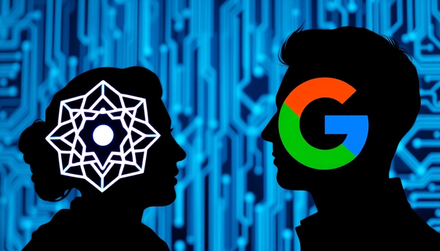 OpenAI and Google logos face off with AI network backdrop.