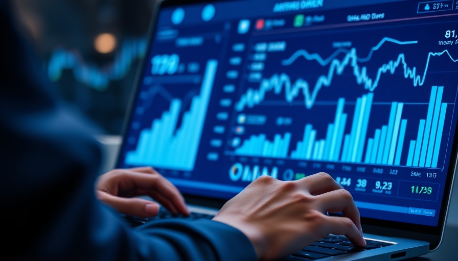 Hands using AI-powered financial tools with digital graphs.