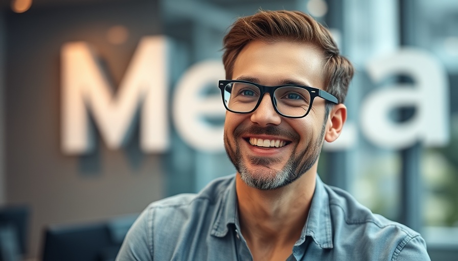 Casual man smiling with Meta logo in background, Meta Google Cloud Deal.