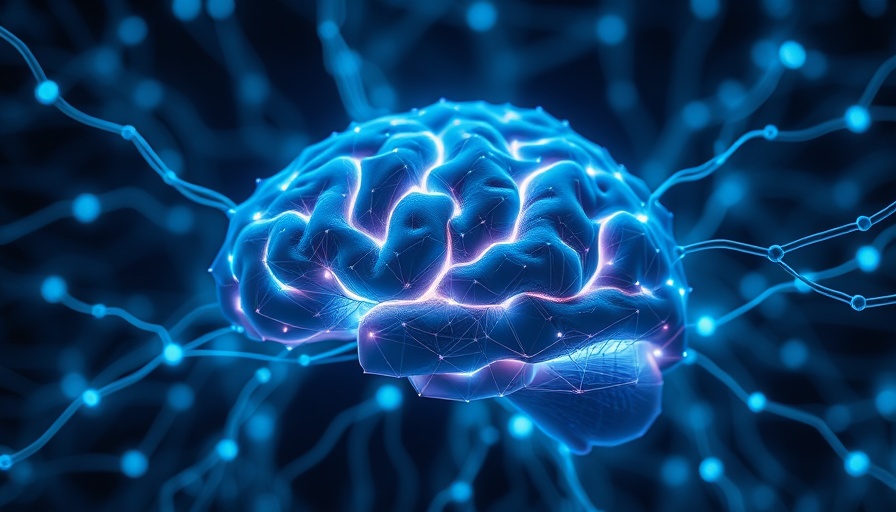 Futuristic digital brain with neural connections and blue lights.