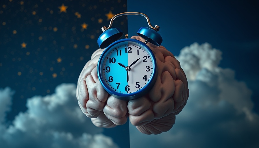 Brain with clock working overnight to prevent sugar crashes, concept art.