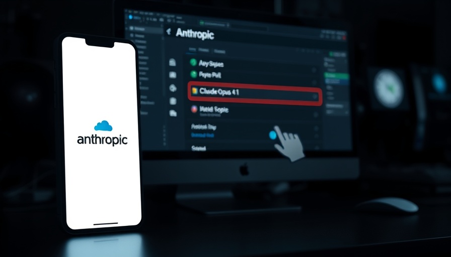 Anthropic logo on phone, Claude Opus 4 options on screen.