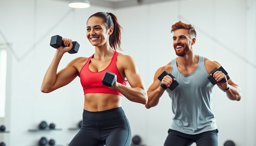 30 Minute Full Body Dumbbell Workout in fitness studio with two athletes.