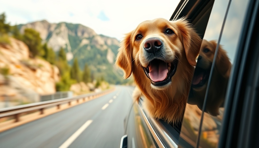 Golden retriever enjoying road trip with head out of car window