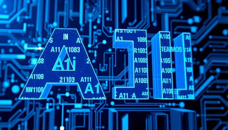 Futuristic AI text design with digital layers.