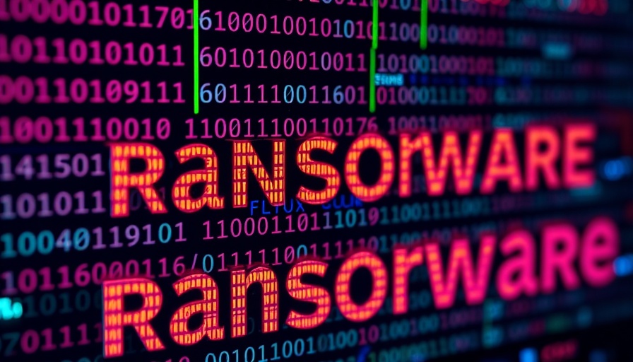 AI-generated ransomware code with distorted binary overlay.