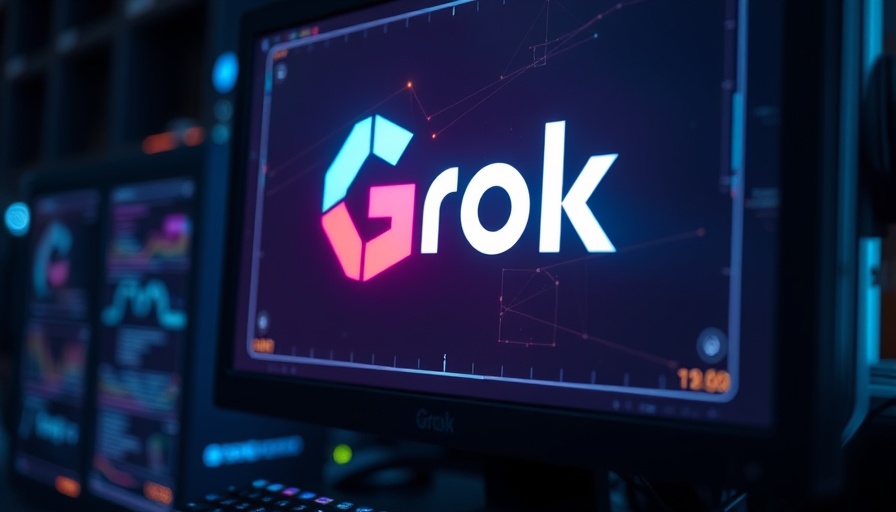 Futuristic Grok chat interface on screen, glowing display